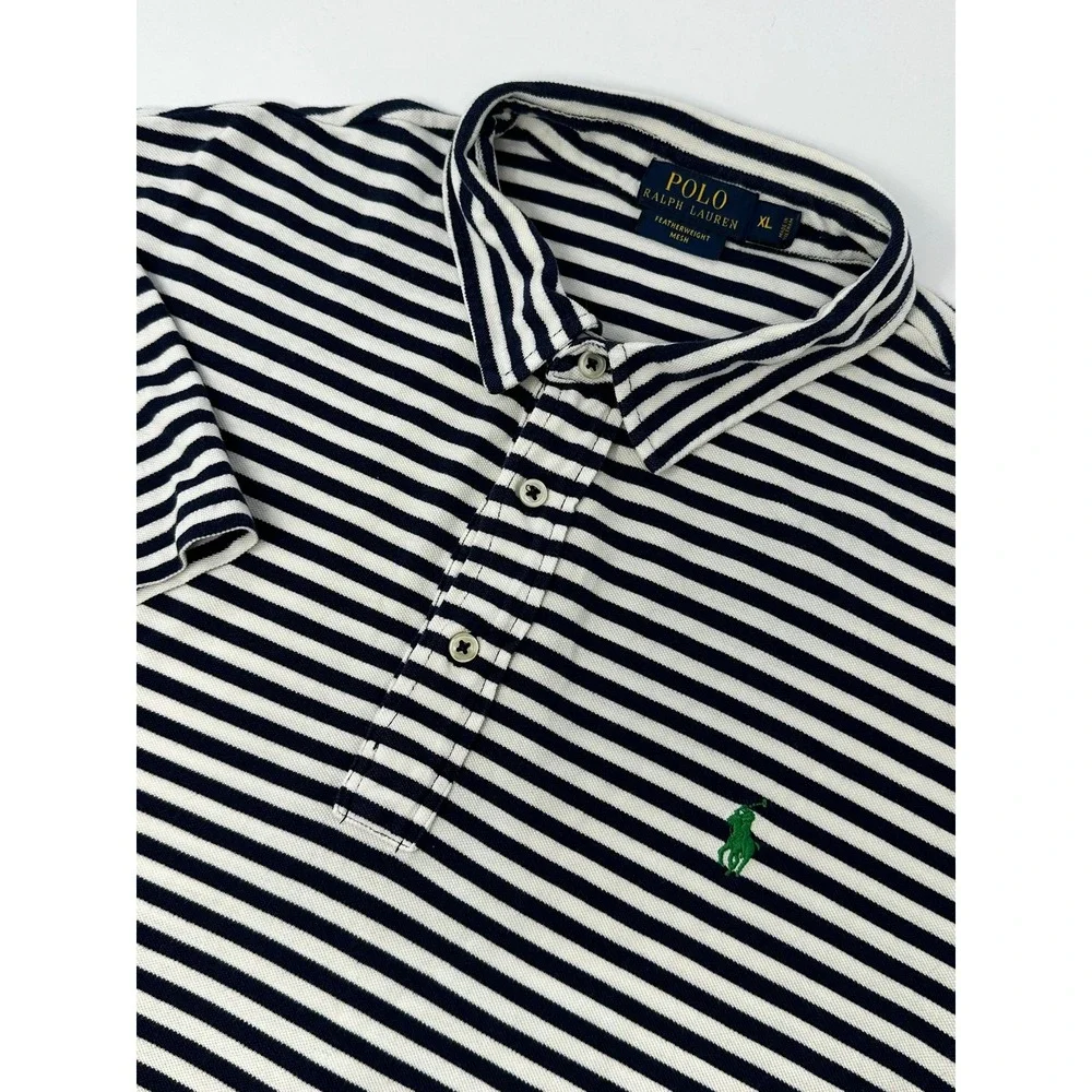 Polo Ralph Lauren Mens XL Featherweight Mesh Striped Polo Shirt Navy White A7